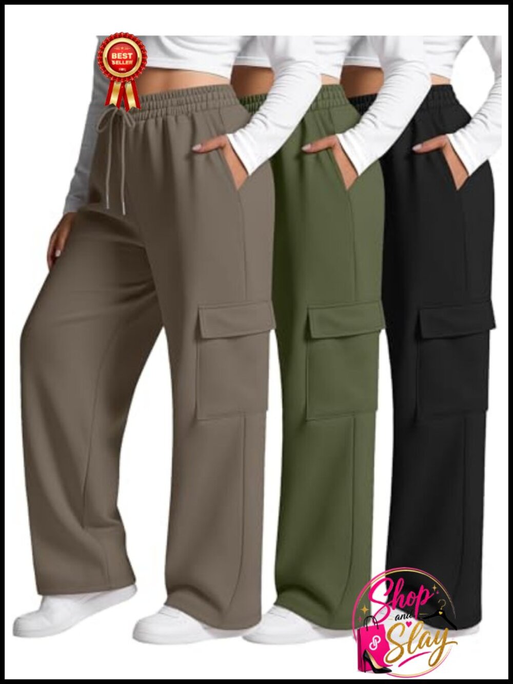 Plus Size Cargo Sweatpants Wide Leg Baggy Lounge Pants 3 Pack